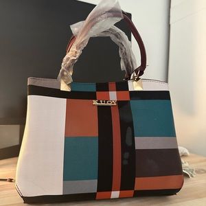 Fashion Plaid Pattern Tote Bag Colorblock Satchel Purse.